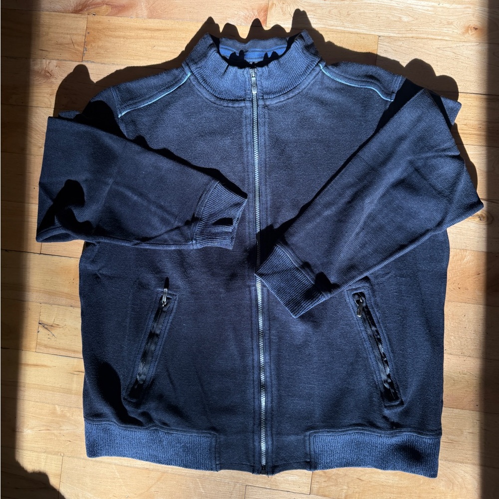Tommy Bahama Men's Navy Zip-Up Sweater Large